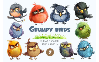 Grumpy cute birds 07. TShirt Sticker.