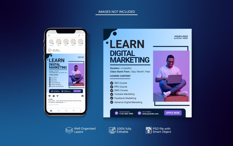 PSD Modern Template for Promoting Online Courses Social Media