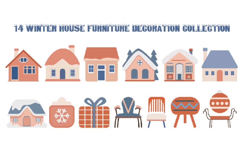 14 Winter House Furniture Decoration Collection Illustration