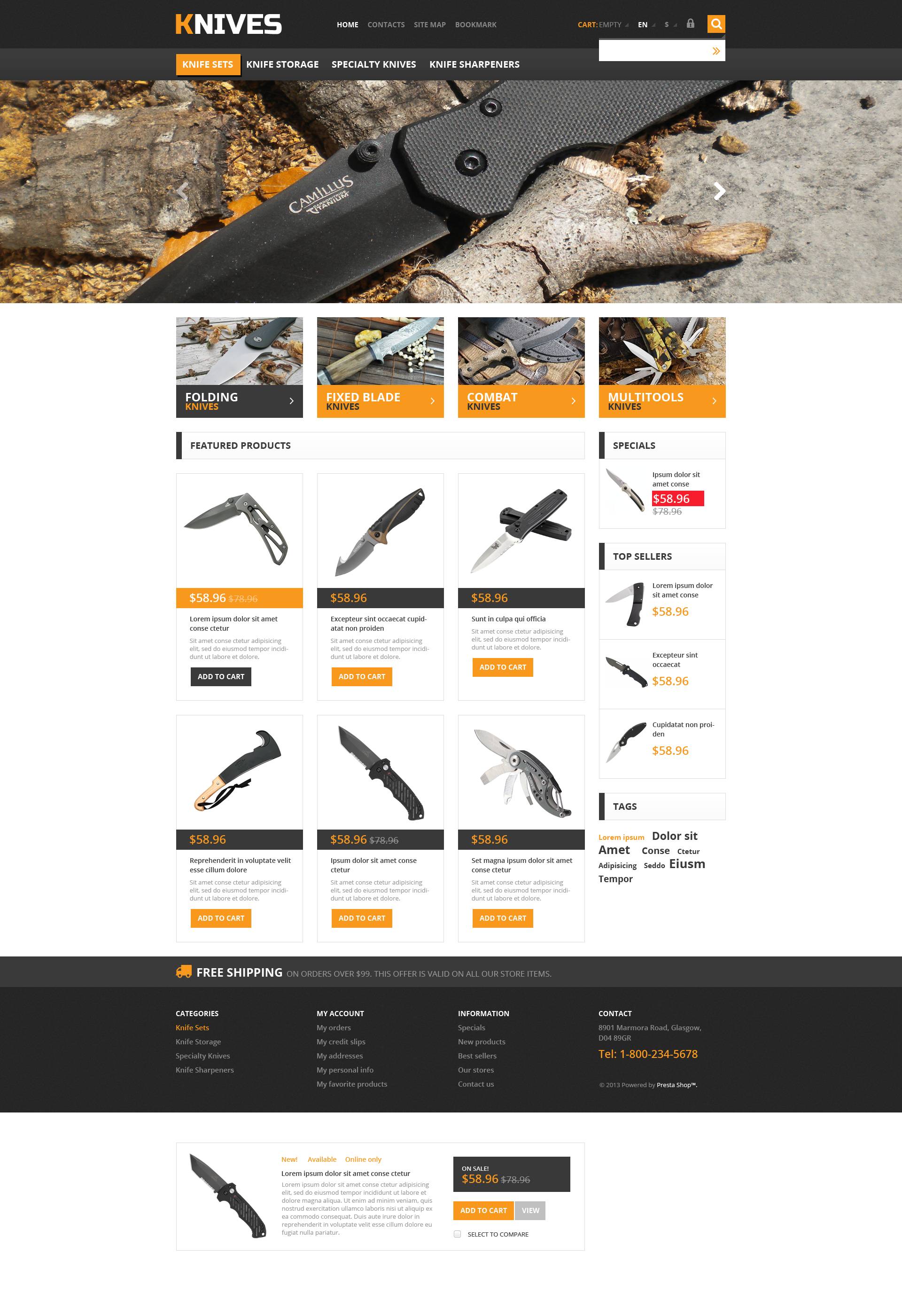 Responsive Knives Store PrestaShop Theme #45553