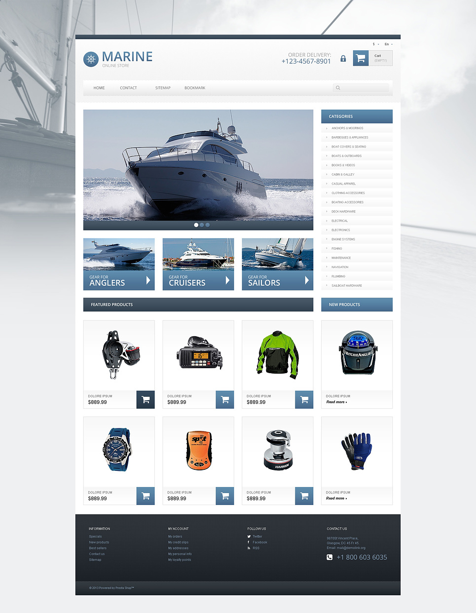 Responsive Marine Store PrestaShop Theme New Screenshots BIG