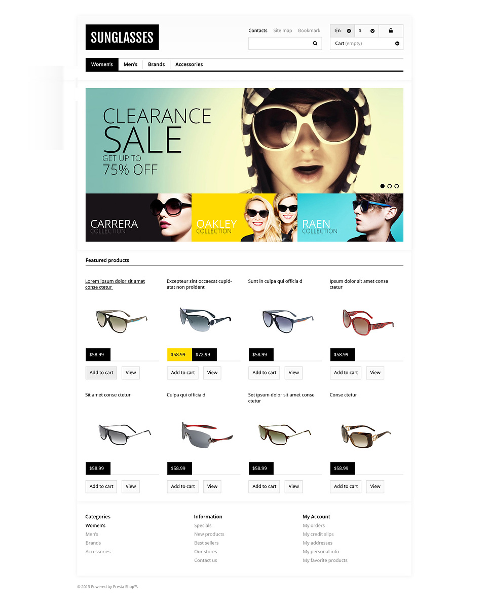 Responsive Sunglasses Store PrestaShop Theme New Screenshots BIG