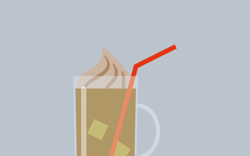 Cold coffee drink flat design icon. Iced coffee cup isolated. Vector Graphic