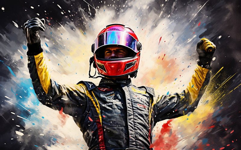 Race car driver celebrating the win racing driver celebrating with champion Illustration