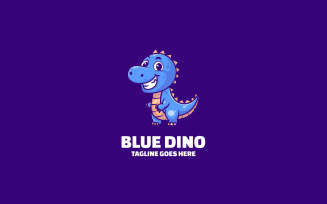 Blue Dino Mascot Cartoon Logo
