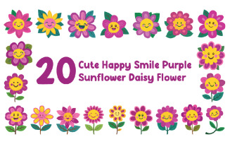20 Cute Happy Smile Purple Sunflower Daisy Flower