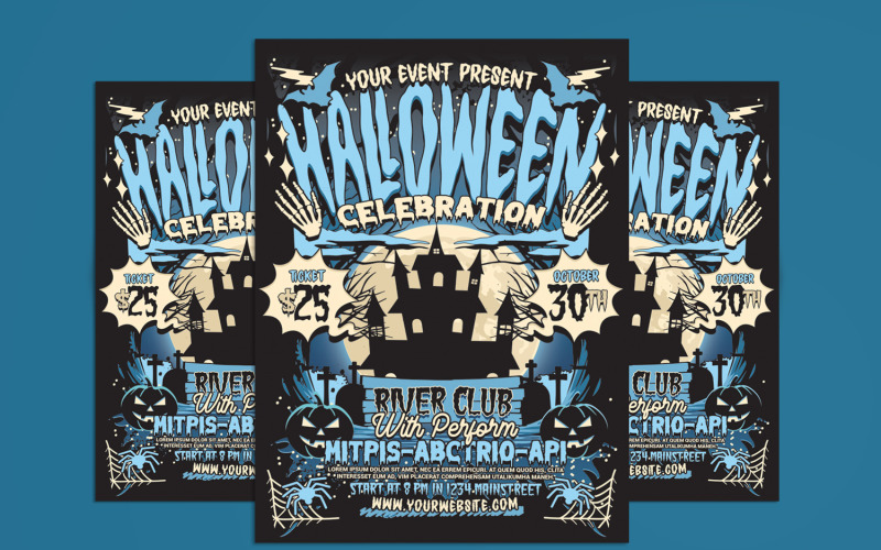 Halloween Party Flyer Poster Template Blue Corporate Identity
