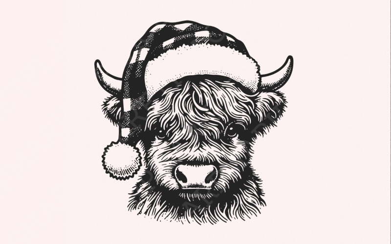 Highland Cow Christmas png, Christmas Cow png, Christmas design png, Western Christmas, Christmas Illustration