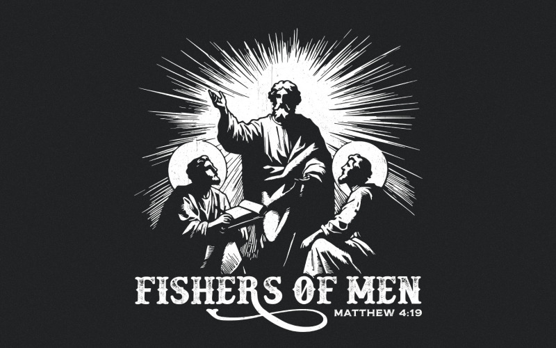 Fishers of Men PNG, Retro Christian Sublimation, Vintage Men's Bible Shirt png, Minimal Christian Illustration