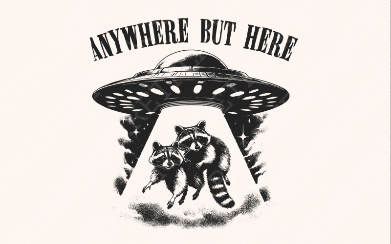 Raccoon and UFO PNG, Sarcastic Space PNG, Funny Retro Alien, Vintage Sublimation Design, Trendy Illustration