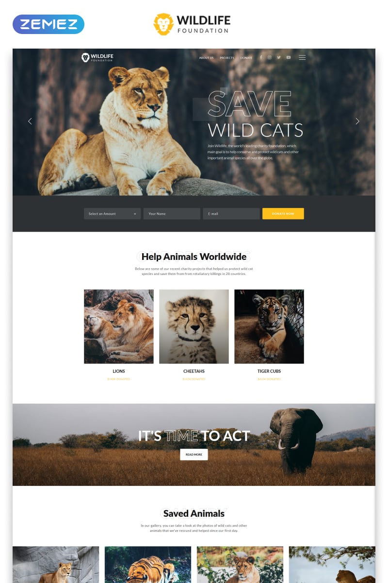 Template Siti Web Responsive #45961 "WildLife - Wild Life Multipage Creative HTML"