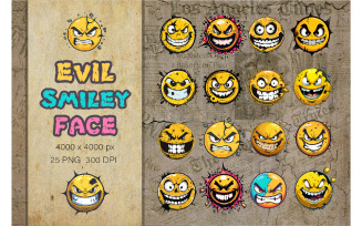 Evil Smileys Face. TShirt Sticker.