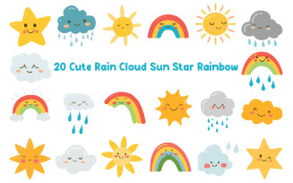 20 Cute Rain Cloud Sun Star Rainbow