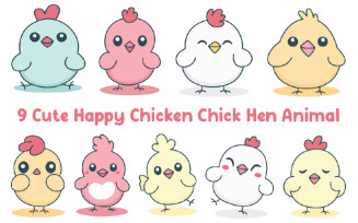 9 Cute Happy Chicken Chick Hen Animal
