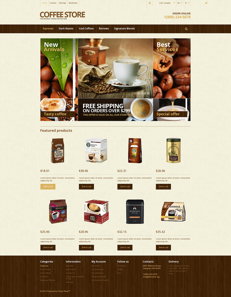 Responsive Coffee Store PrestaShop Theme New Screenshots BIG