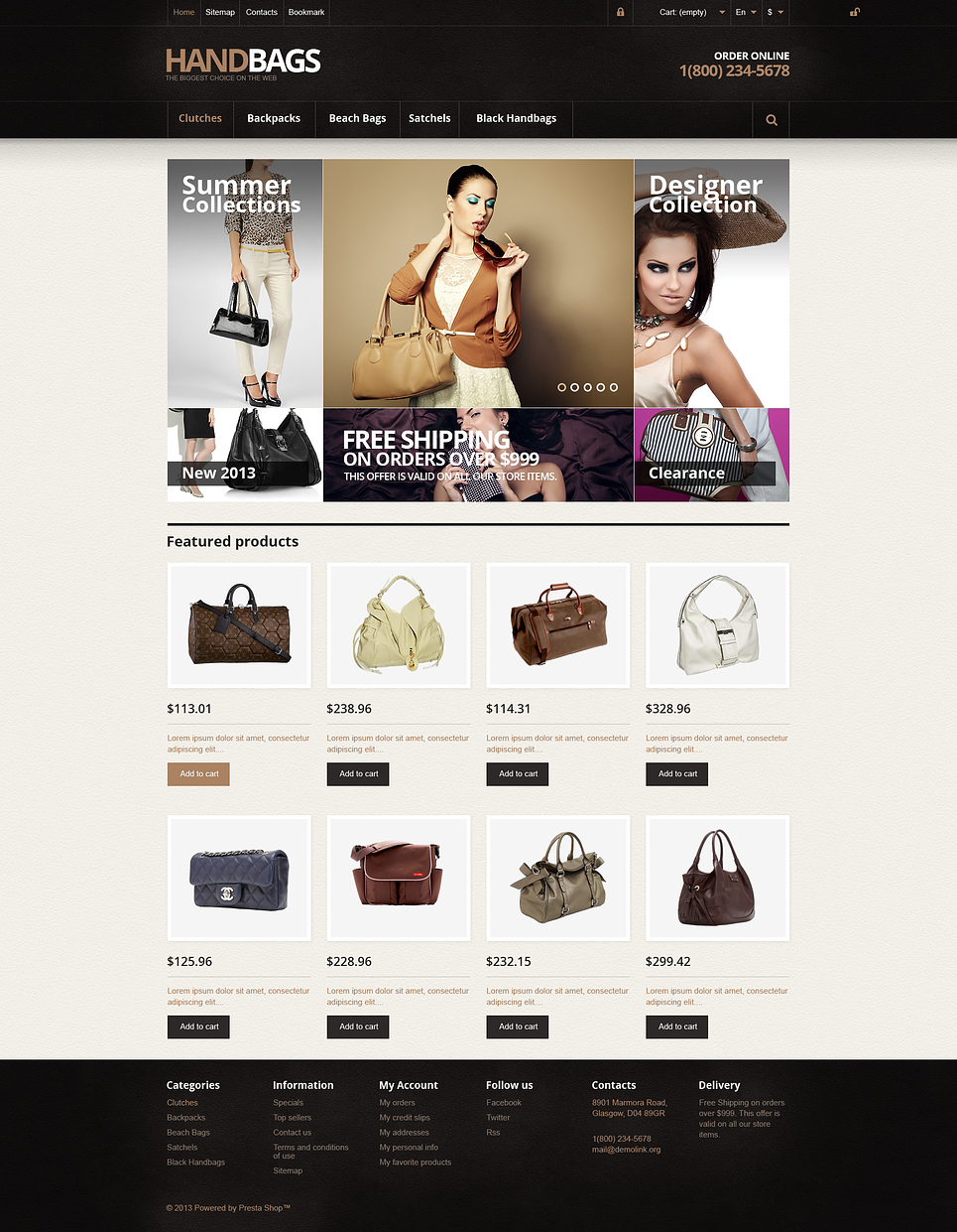 Responsive Handbags Store PrestaShop Theme New Screenshots BIG