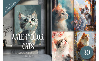 Watercolor cats. Wall art.