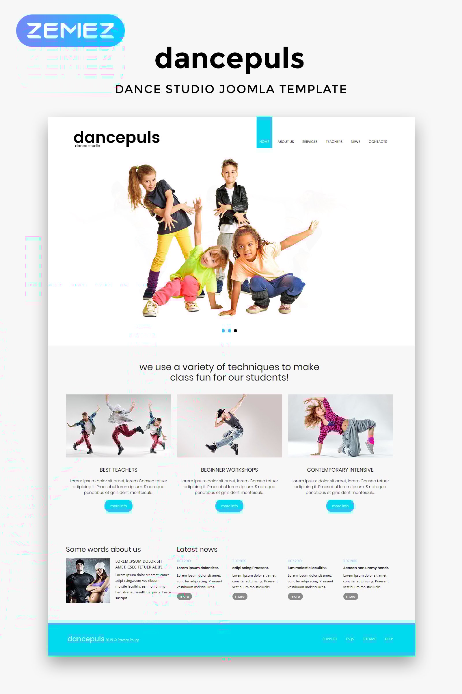 "Dancepuls - Dance Studio Responsive Clean" thème Joomla adaptatif #46170