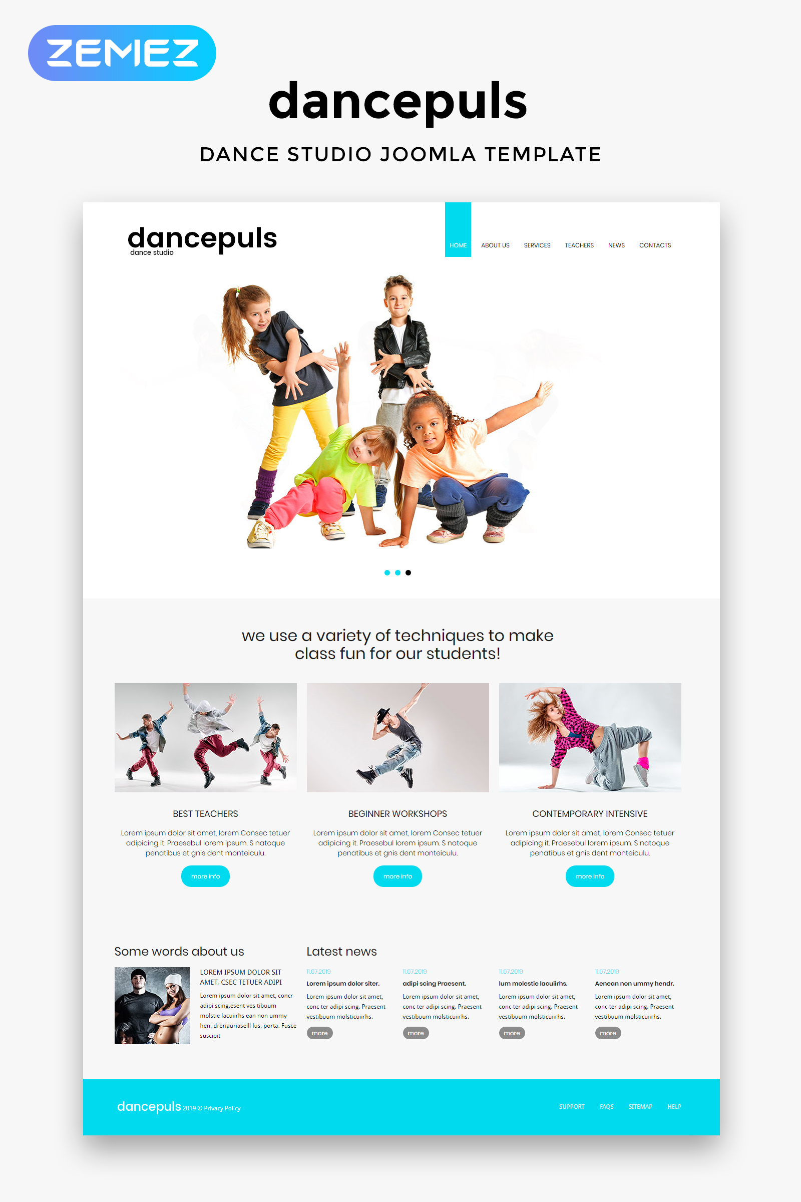 Joomla Vorlage namens "Dancepuls - Dance Studio Responsive Clean" #46170