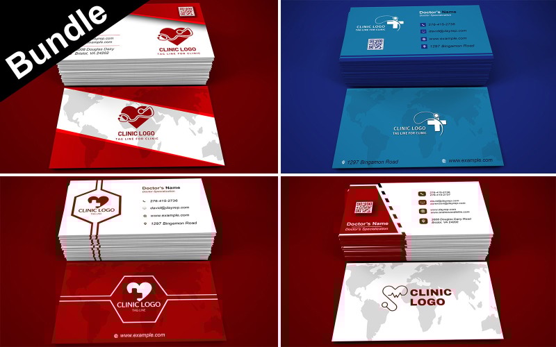 Bundle of 4 Business Card Templates For Clinic - Doctor - Hospitals Corporate Identity