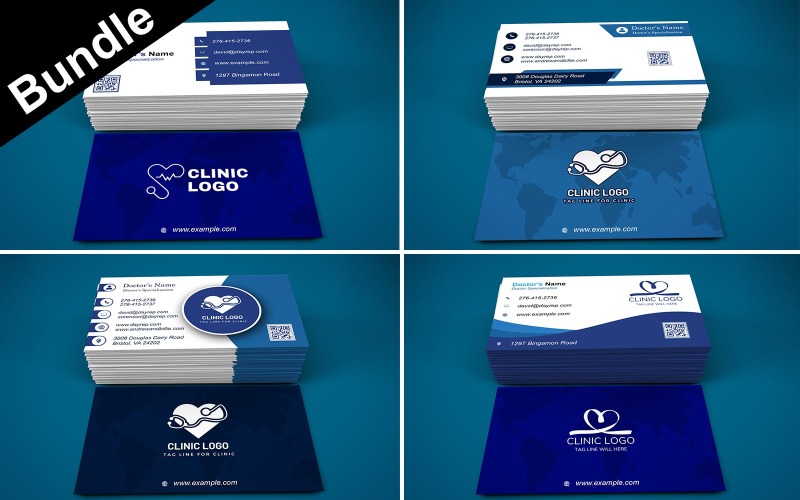 Bundle of 4 Business Card Templates For Clinic - Hospital - Doctor Corporate Identity