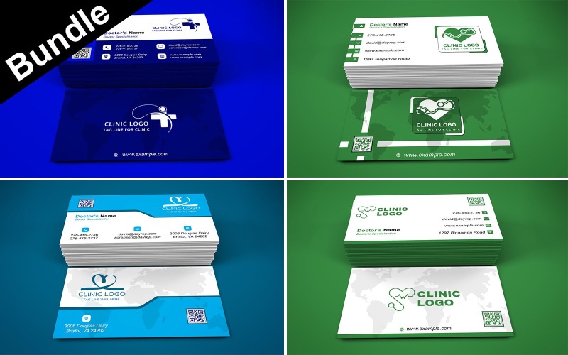 Bundle of 4 Business Card Templates For Clinic - Hospitals - Doctor Corporate Identity