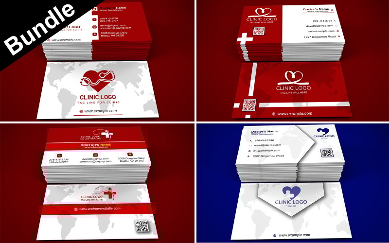 Bundle of 4 Business Card Templates For Doctor - Hospitals - Clinic Corporate Identity