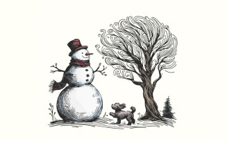 Christmas Snowman with Dog PNG, Snowman Shirt Design, Christmas Tree PNG, Winter Digital Clipart,