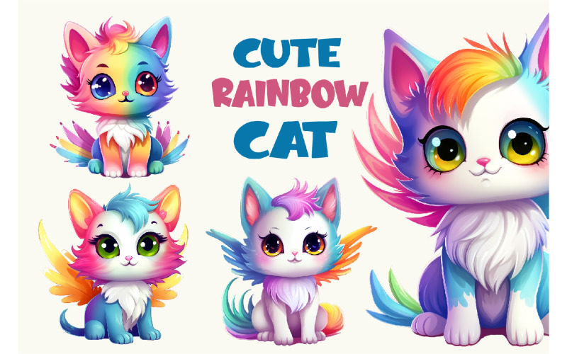 Cute rainbow cat. TShirt Sticker. Illustration