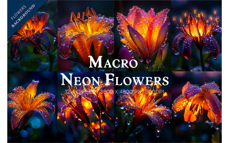 Macro Neon flowers. Wall art. Illustration