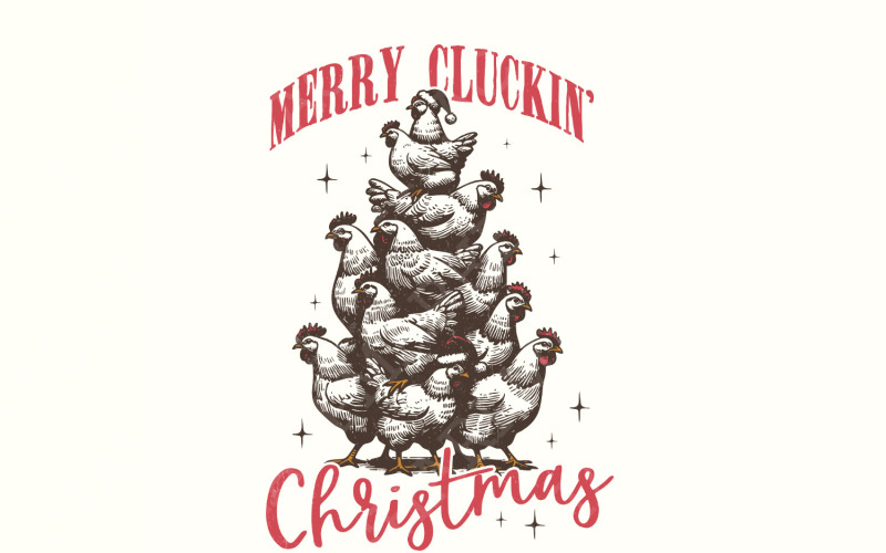 Merry Cluckin' Christmas Png, Christmas Farmhouse Png, Funny Christmas Chickens Png, Christmas Illustration