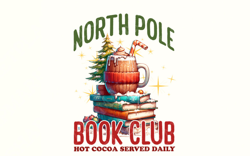 North Pole Book Club PNG, Christmas Books Png, Book Lover Png, Cozy Seasonal Art, Holiday Wall Illustration