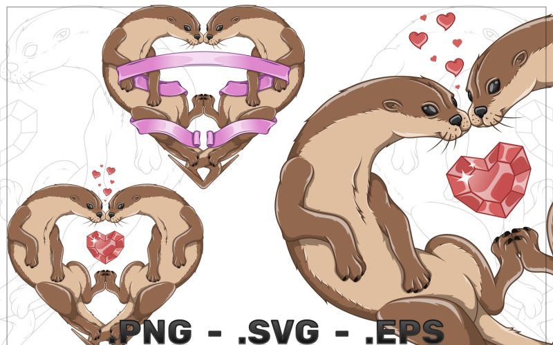 Pair Of Marian Otters Forming A Heart Vector Graphic