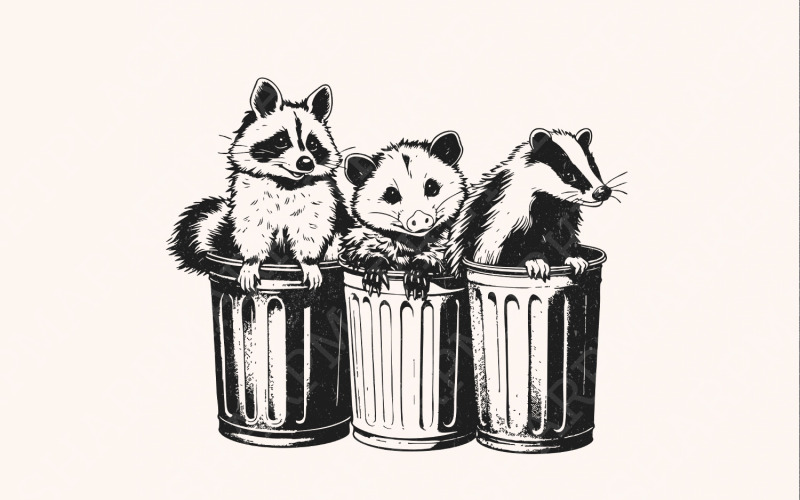Raccoon in Trash Can PNG, Funny Trash Panda Clipart, Cute Baby Raccoon Design, Digital Download, Illustration