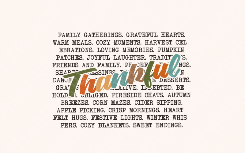 Thankful Words PNG, Thanksgiving png, Fall Shirt Design, Autumn Fall Sublimation, Pumpkin png, Cozy Illustration