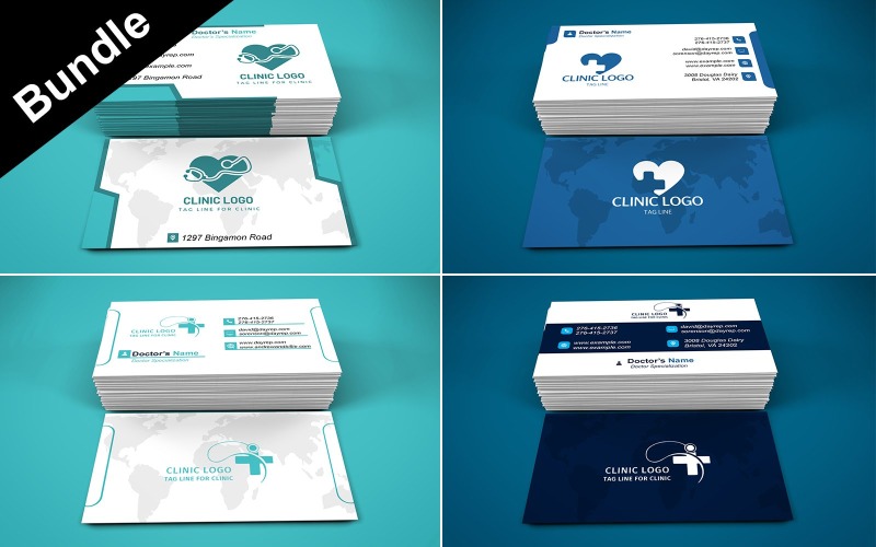 Bundle of 4 Business Card Templates For Clinic - Doctor Corporate Identity