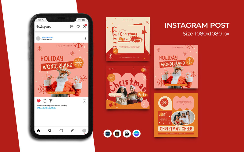 Christmas Party Instagram Post Template Logo Template