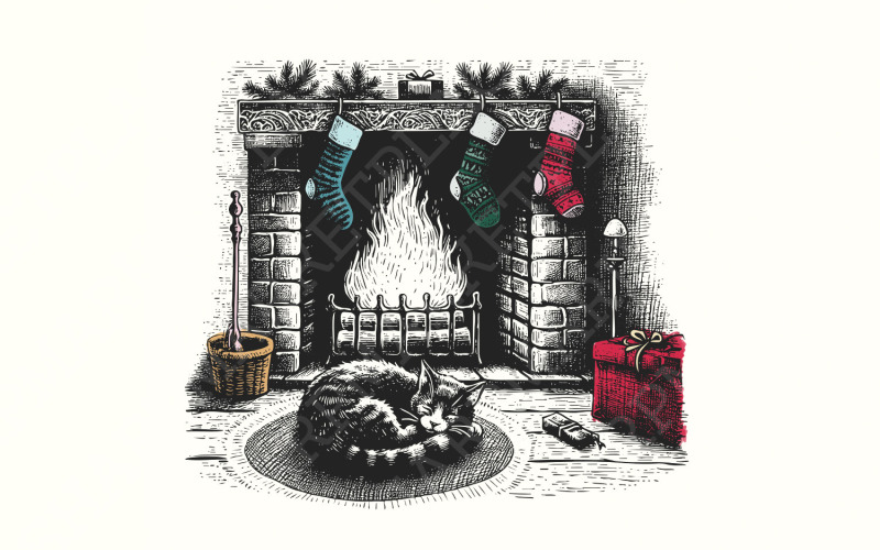 Meowy Christmas Png, Funny Christmas Png, Christmas Cat Png, Cat Lover, Retro Holiday Png, Vintage Illustration