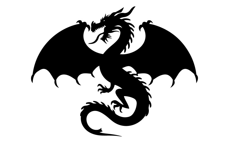 A black and white silhouette of a dragon Illustration