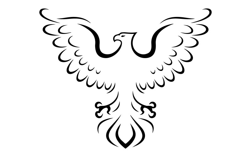 Black outlined eagle silhouette tattoo Illustration
