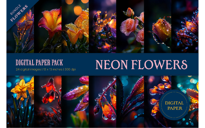 Macro Neon flowers. Digital Paper. Illustration