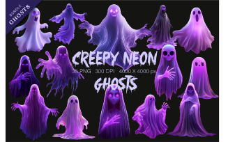 Creepy Neon ghosts. Halloween Mascot.