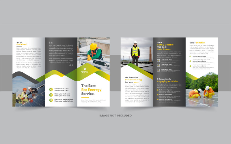 Solar energy trifold brochure, eco energy or solar panel trifold brochure template design Corporate Identity