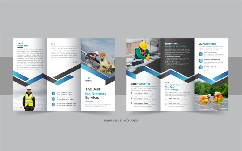Solar energy trifold brochure, eco energy or solar panel trifold brochure template layout Corporate Identity