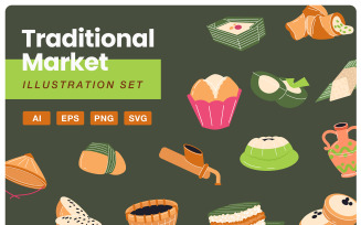Flat Traditional Indonesian Market Illustration