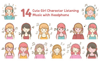 14 Cute Girl Listening Music with Headphone