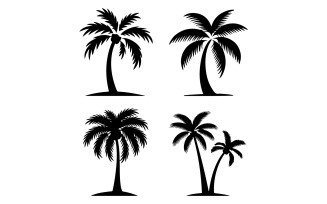 Four designs Flat palm tree set silhouette