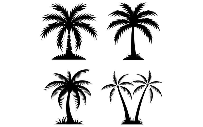 Four designs Flat palm tree silhouette Illustration
