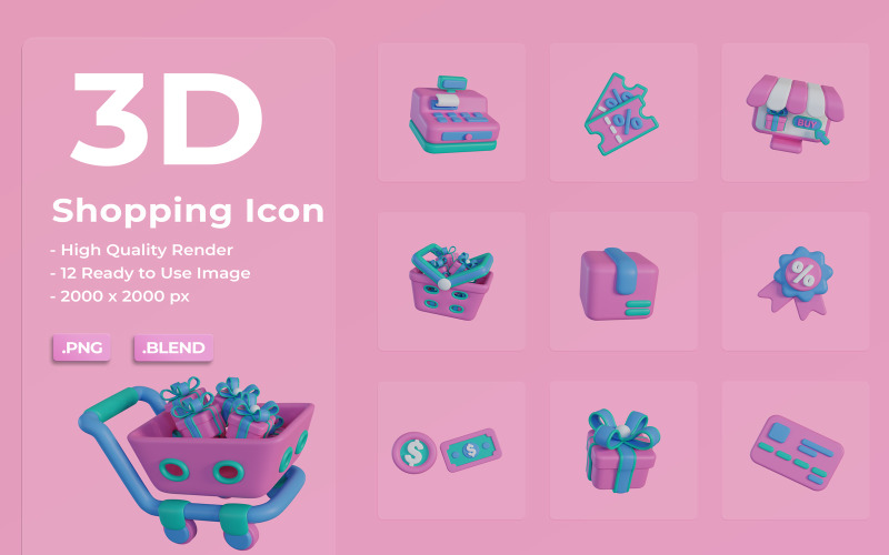 3D Shopping Icon Template 01 Icon Set