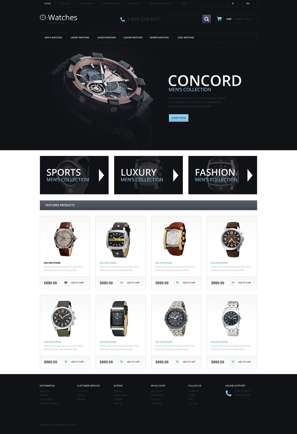 Responsive Watches Store OpenCart Template New Screenshots BIG